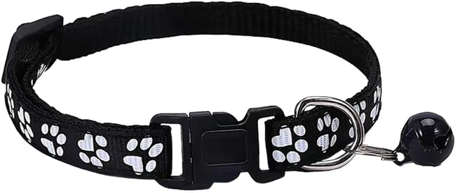 ELG, Coleira Ajustável para Cães e Gatos, Pingente com Sino, Nylon Leve, 7 Cores, Para Raças Pequenas, Cor:Preto