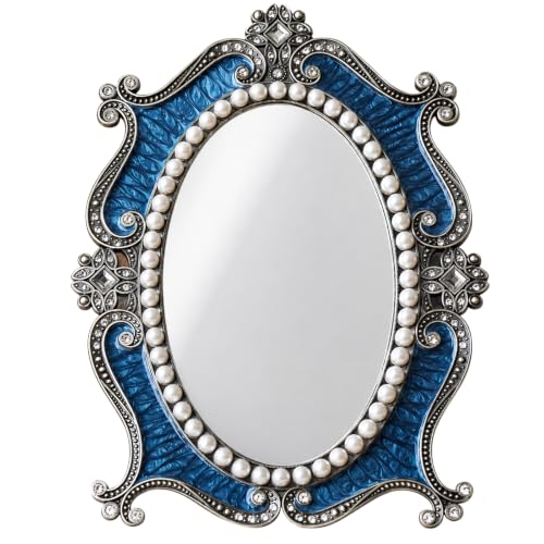 Vintage Desk Mirror Vanity Decor - Antique Small Table Decorative, Blue S
