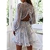 Eytino-Women-Sexy-V-Neck-Long-Sleeve-Open-Back-Printed-Mini-Short-DressesS-XL Eytino Women Long Sleeve Floral Printed Dress V Neck Casual Short Dresses,Small White