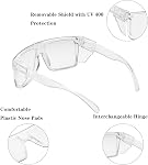 Wraparound Photochromic Safety Glasses with Removable Shield. Blue Light Blocking. UV400. ANSI Z87+