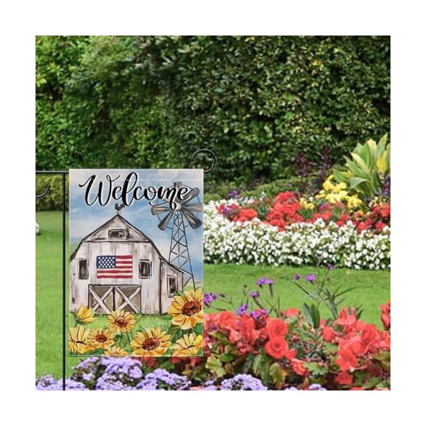 Artofy welcome spring summer small decorative garden flag usa country barn farm windmill sunflower yard lawn outside decor patriotic farmhouse fall autumn outdoor home decoration double sided 12×18  urban country home decor