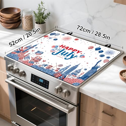 Image of Patriotic Stove Top Cover,Stove Protector Mat, 4th of July American Flag Kitchen Decor, Heat Resistant for Electric Stove,28 x 20 Inch