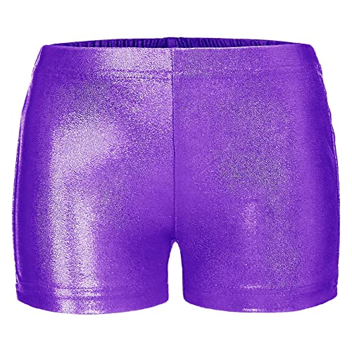 TTAO Enfant Fille Short de Danse Ballet Gymnastique Jazz Latine Hip-hop Cuir Verni Brillant Short de Sport Fitness Running Yoga Pantalon Court 3-12 Ans Violet 5-6 Ans Cover