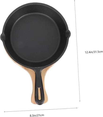 Miniatura 2 de DOITOOL Sartén antiadherente de hierro fundido con tabla de madera, sartén de cocina gruesa para tortilla de bistec y cocina casera, olla de cocción