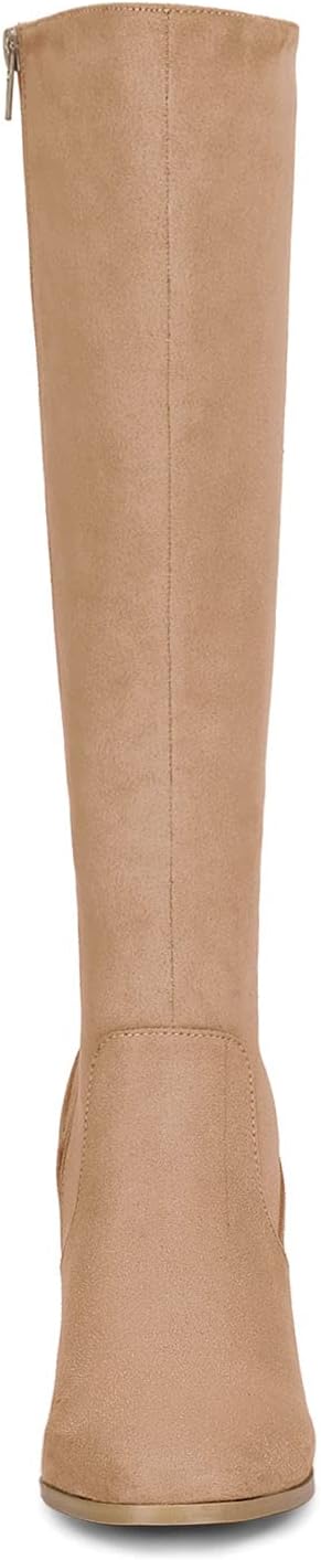 Allegra K Women's Side Zipper Chunky Heel Knee High Khaki Boots 6.5 M US - - Image 3