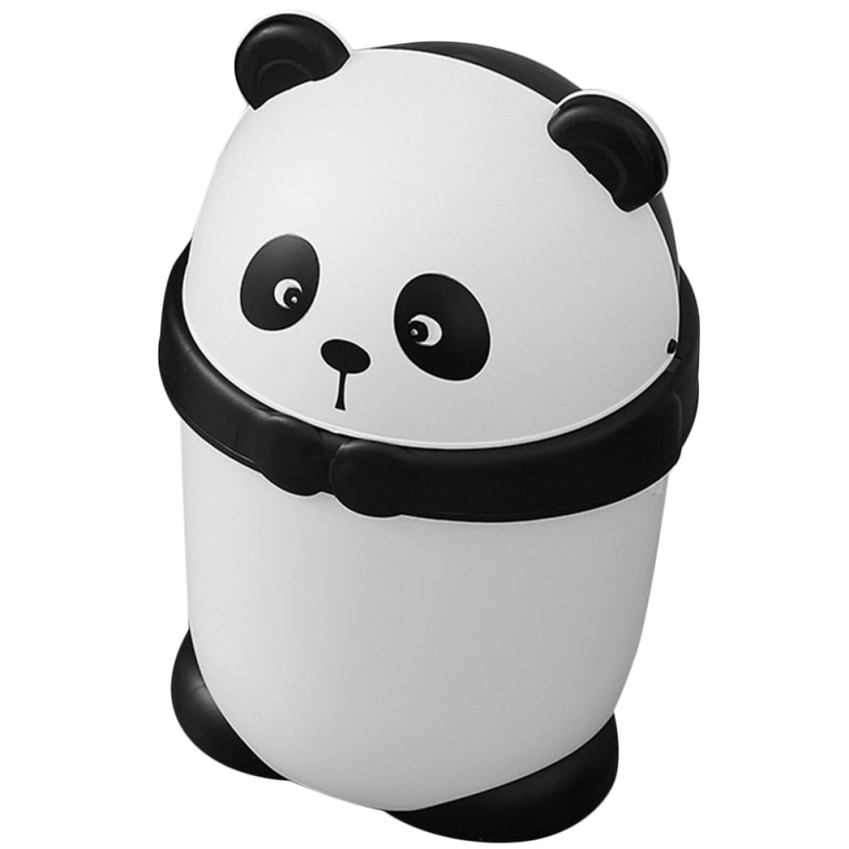 Cute Panda Trash Can with Lid, Plastic Flip-top Garbage Bin for Bedroom, Office, Kitchen – Small Reusable Waste Basket for Home Storage and Organization