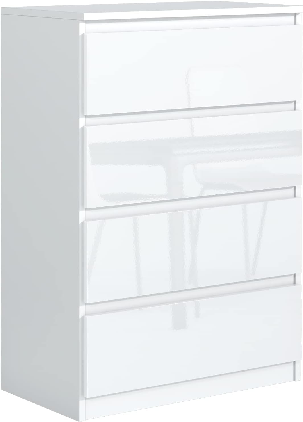 meble masztalerz Komoda Biała 70 cm Fronty Wysoki Połysk z 4 szufladami - 70,4x102x39 cm - Komoda do salonu, sypialni - Szafka z szufladami - Komoda z szufladami