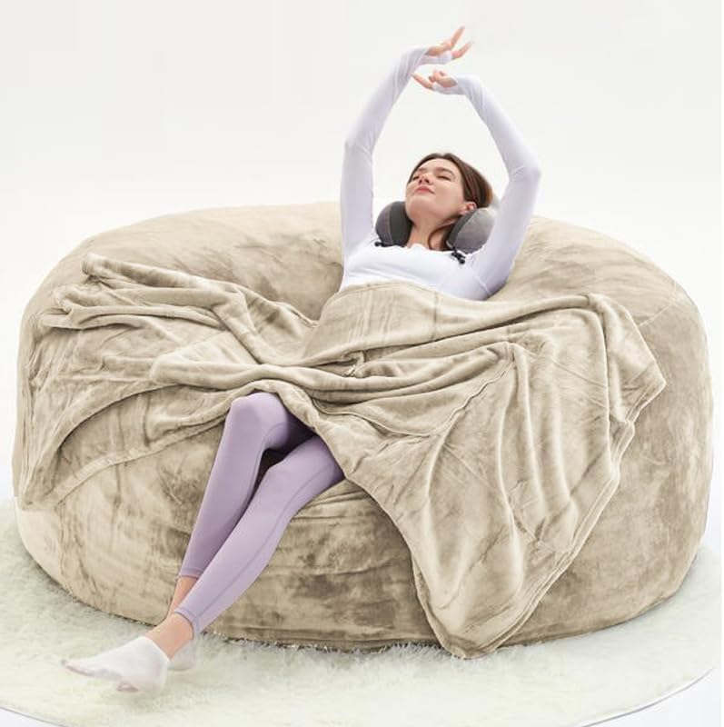 Miniatura 7 de Puf extra grande, 5 pies, puf con relleno, puf de espuma viscoelástica, puf gigante suave y cómodo, muebles sala de estar, silla de lectura de ocio