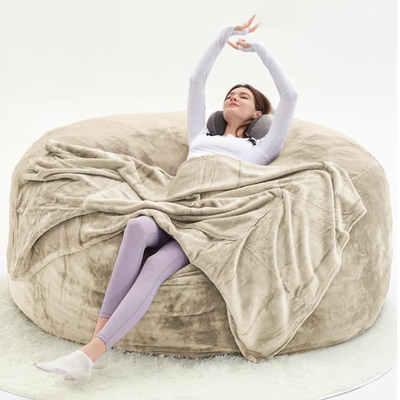 Image of extra large bean bag chair,5FT,beanbag chair with filler,memory foam bean bag,Soft and comfortable giant beanbag,muebles sala de estar,Leisure reading chair suitable for bedroom(Coffee Color, 5 Foot)