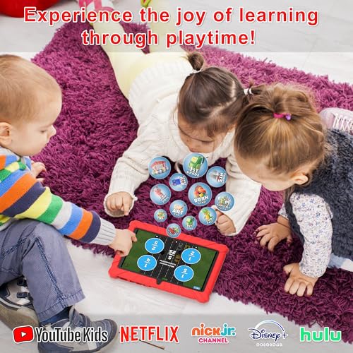 Image of Contixo Kids Tablet Bundle, 7 inch Learning Tablet with Headphones, Red | 7 inch IPS display, 32GB storage, parental controls, wired headphones, durable case, learning apps, ages 3-12.