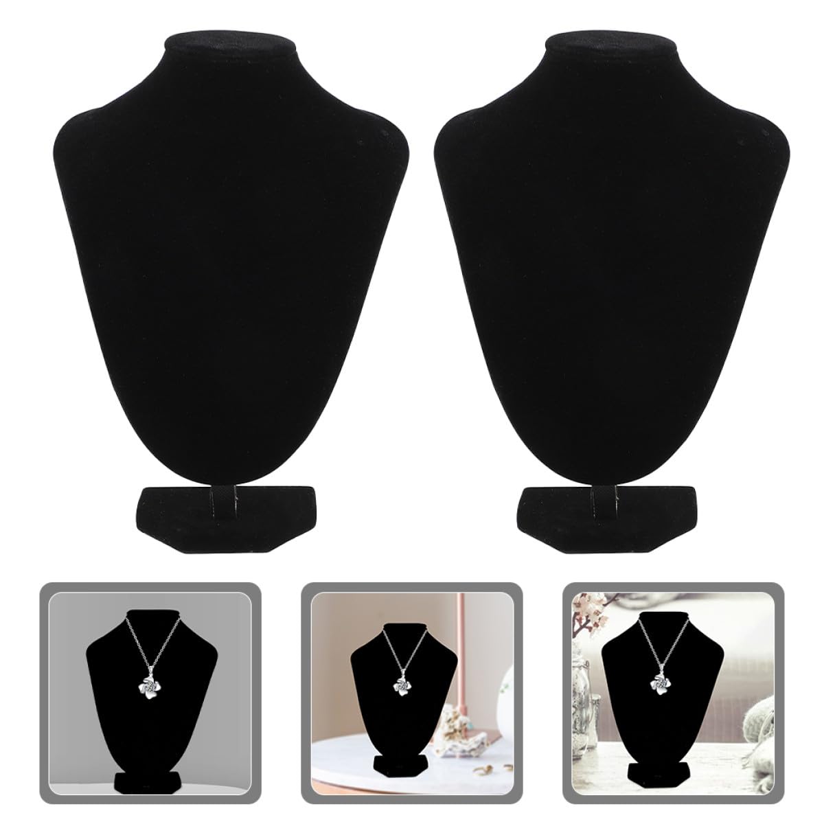 NUOBESTY Présentoir Collier Élégant Support pour Collier Stable Buste Mannequin en Plastique et Tissu Noir Lot de 2 Pièces pour Usage Personnel et Magasins de Détail