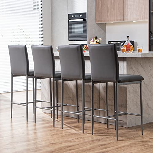 Bacyion Bar Stools Set Of 4-26 Inch Faux Leather Barstools, Modern Kitchen Island Stools, Counter Height Bar Chairs With Back And Footrest, Bar Stool For Kitchen Counter Island,4 Island Stools, Gray #TOP1