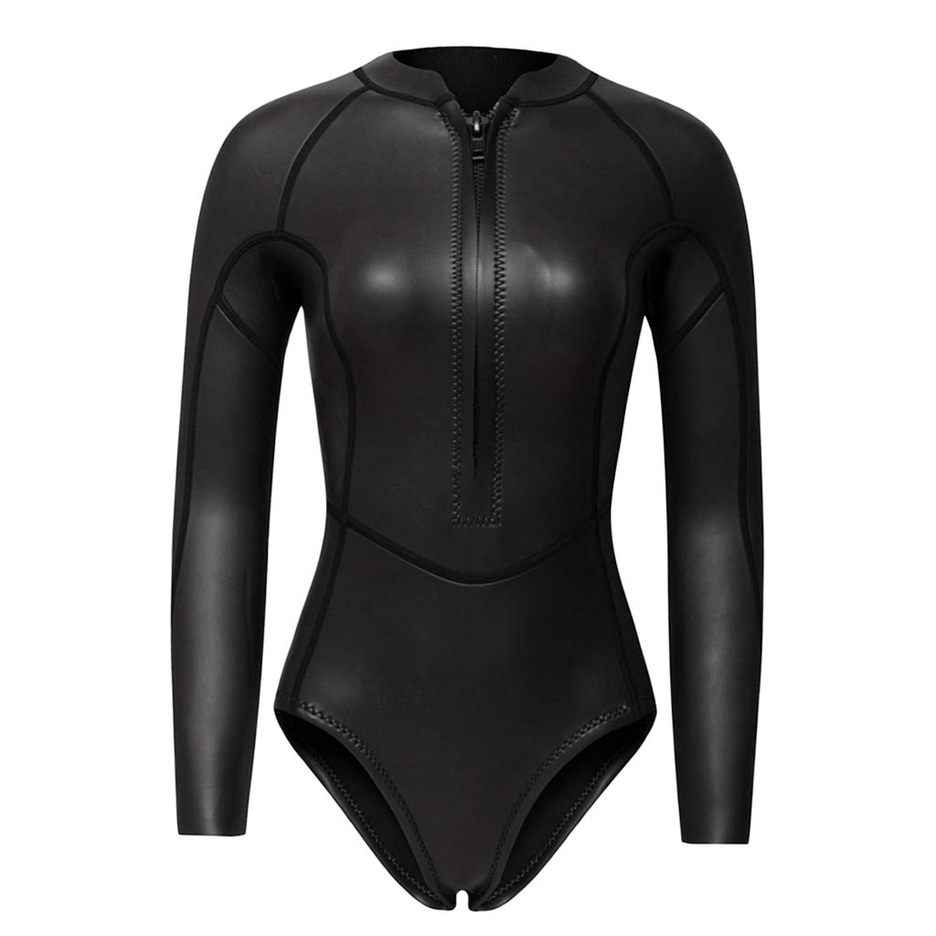 Damski kombinezon neoprenowy z zamkiem błyskawicznym z przodu bikini do nurkowania czarny błyszczący L