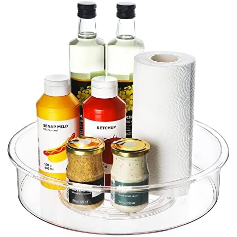 vacane Clear Lazy Susan Organizer,Plastic Lazy Susan Turntable Kitchen Pantry 10" Lazy Susan Cabinet Refrigerator,Rotating Spice Rack Makeup Organizers for Pantry, Countertop, Bathroom, Fridge Cover
