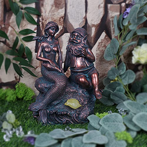 Mermaid Gnome Garden Statue Solar Led Conch Light Resin Dwarf Figurine Sitting On Rock Under The Sea Ornament Home Fairy Garden Outdoor Sculpture Decor Gift For Patio Lawn Yard Housewarming #TOP3