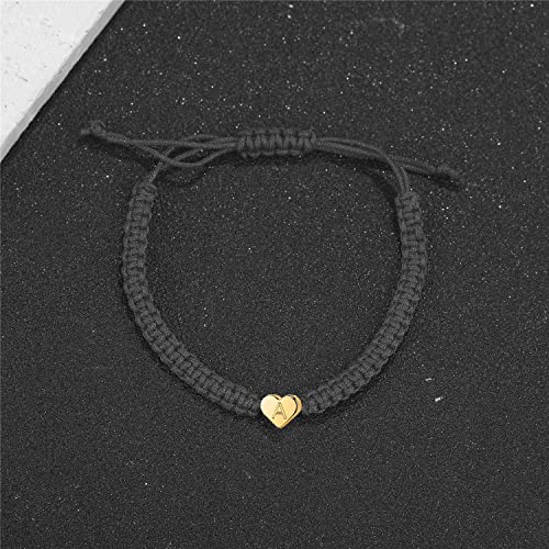 Kelistom 14K Gold Plated Stainless Steel Initial Heart String Bracelets For Women Men Girls Boys Handmade Braided Bracelet Minimalist Jewelry Matching Couple Bracelets (R) #TOP3