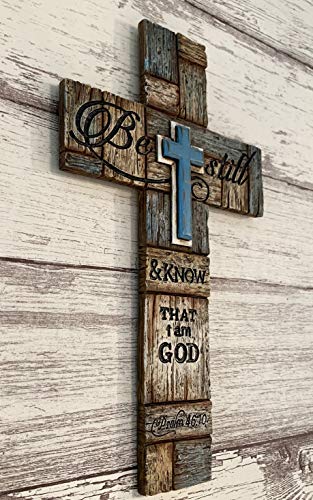 Top Brass Inspirational Layered Wall Cross, Realistic Wood Texture - Be Still & Know That I Am God - Psalm 46:10 #TOP2