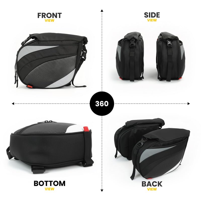 Image of FATMUG Motorcycle Crashbar Bag-Double Side Tank Bag, Extra Storage for Travel, Long Rides, Black