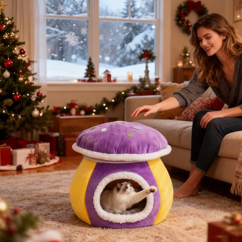 Lit Caverne pour Chat et Niche Chien Champignon Maison Intérieur