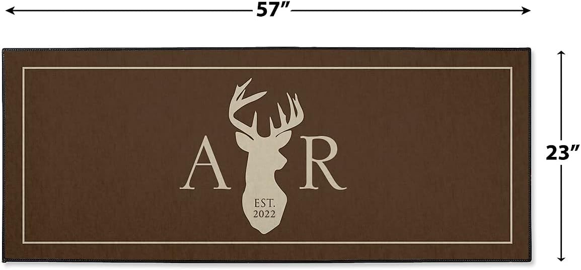 Lillian Vernon Personalized Deer Double-Width Floormat - Large 23" x 57" Non-Skid Rubber Back, Polyester All Weather Doormat, Custom Hunting Welcome Mat