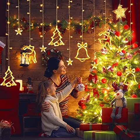 Christmas Window Lights 138 LED Warm White Christmas Decoration String Lights Connectable 8 Flashing Modes Curtain Lights for Christmas Party Decoration Christmas, New Year, Indoor Window Decorations Cover