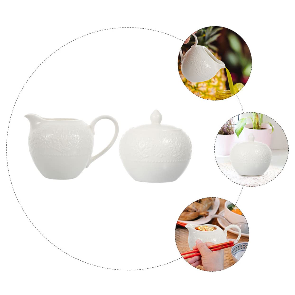 2 Piezas Hervidor de Leche Cerámico y Azucarero para Café, Leche y Azúcar, Diseño Simple y Práctico, Fácil de Limpiar, Adecuado para Desayuno, Merienda y Servicio en Mesa