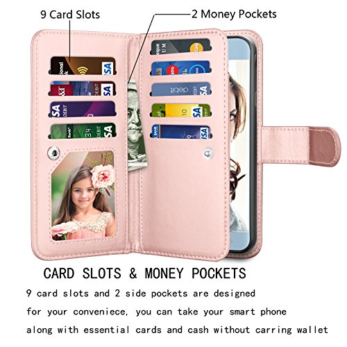 Njjex Wallet Case For Galaxy J7 2018/J7 Refine/J7 V 2Nd Gen/J7 Aero/J7 Aura/J7 Top/J7 Crown/J7 Eon/J7 Star, Pu Leather Card Slots Holder Kickstand Flip Cover & Lanyard For Samsung J7 Star [Rosegold] #TOP1