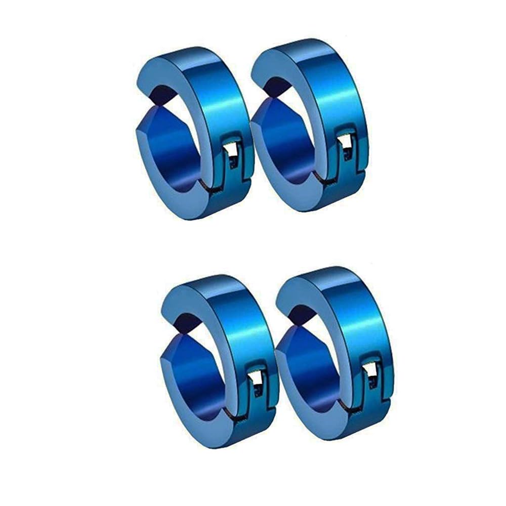 Trendy Blue Round Shaped Press Non-Piercing Style Clip On Metal Barbell Earring Hoop Bali Stud For Men And Women. (2 Pairs)-image-22