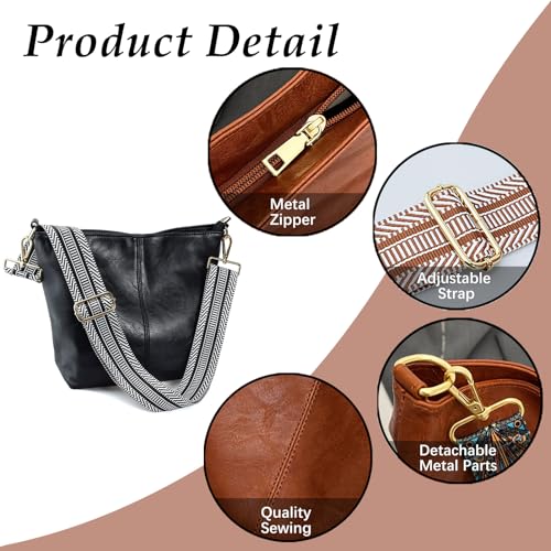 Image of Hobo Bags Vegan Leather Crossbody Bag Guitar Strap Shoulder Purses with Zipper Handbags for Women