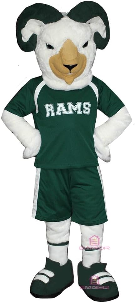Ram Mascot Costume in Green Suit Adult Size for Men & Women with Built-in Fan Inside the Head