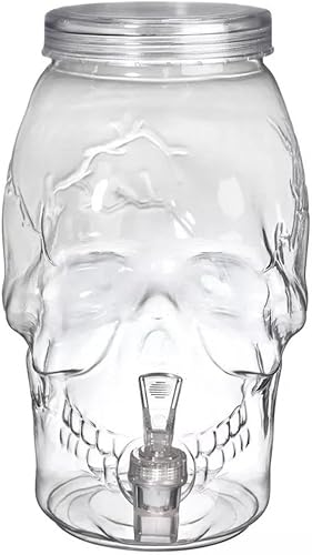 Spooky Skull - Dispensador de bebidas de plástico transparente, 1 galón (1 unidad), diseño único y llamativo, duradero y a prueba de fugas, perfecto
