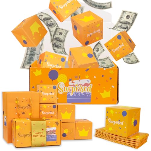OLOSONG Geburtstagsgeschenkbox für Damen Herren und Mädchen Geburtstagsgeschenktüte Überraschungsbox Geldgeschenkbox für Bargeld kreative Pop-Up-Geldgeschenkbox Geldzugbox (Gelb 12 Hüpfboxen)