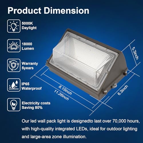 EUANTLLD 120W LED Wall Pack Light with Dusk to Dawn Photocell,18000LM 5000K Daylight,AC100-277V Input,800W HPS/HID Replacement, Warehouses,Industrial,Building Perimeters,Garden Garage,ETL Listed, by EUANTLLD - Used condition - Image 9