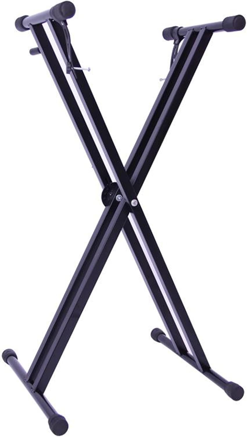 Double X-Bracket Keyboard Stand, Portable Electronic Piano Stand, Keyboard Piano Holder with Locking Straps, for Adult/Youth Musicians, Black, 85235，Black，Black