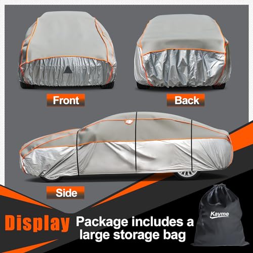 Image of Kayme Hail Protector Car Cover，Anti Hail Thickened Multi-Layered EVA Car Cover Waterproof Sun UV Rain Snow All Weather, Outdoor Hail Protection Cover, Fit Sedan /Coupe-Length (186 to 193 Inch).Grey