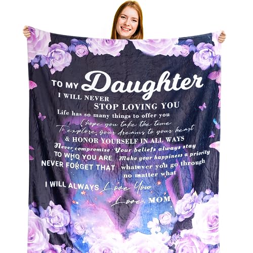 Qeenking Gifts for Daughter from Mom Dad, Inspirational Butterfly Throw Blanket to My Daughter, Birthday, Christmas and Adult Gift for Daughter 50"x60"