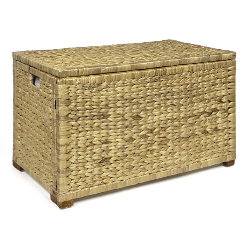 happimess HPM9005A Anada Wicker Weave 30" Storage Trunk, Wooden Frame/Water Hyacinth, Farmhouse, Transitional, Coastal, Rustic for Office, Dorm Room, Living-Room, Bedroom, Dining-Room, Natural
