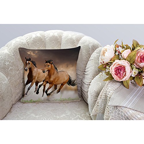 Hgod Designs Throw Pillow Case Horse,Running Horses Cotton Linen Square Cushion Cover Standard Pillowcase For Men Women Home Decorative Sofa Armchair Bedroom Livingroom 18 X 18 Inch #TOP1