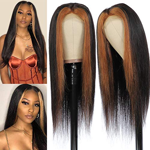 Highlight Lace Front Wigs Human Hair Silky Straight Front Blonde 1B/30 Color Pre Plucked with baby hair 150% Density 9A Brazilian Virgin Hair 4x4 Lace Closure Wigs For Women 22inch