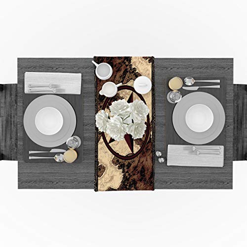 Custom Bed Usa Vintage Style Table Runner 13X90Inch Linen Burlap Table Runners Non-Slip Heat Resistant Cloth Placemat Home Decor For Wedding Banquet Party - Western Texas Star On Wood Panel Rustic #TOP2