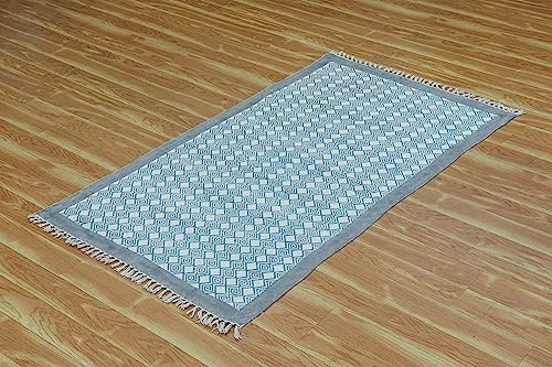 Tapis de couloir anti-tache lavable bleu et gris 1,2 x 3,7 m pour maison