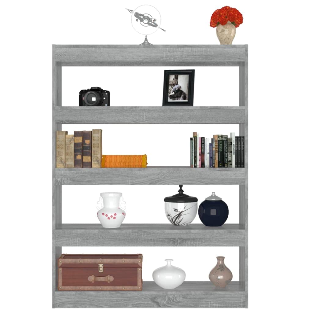 Estantería gris Sonoma, 100 x 30 x 135 cm, material de madera, versátil separador de habitaciones con 4 estantes, estable para libros, DVD y artículos decorativos, fácil limpieza