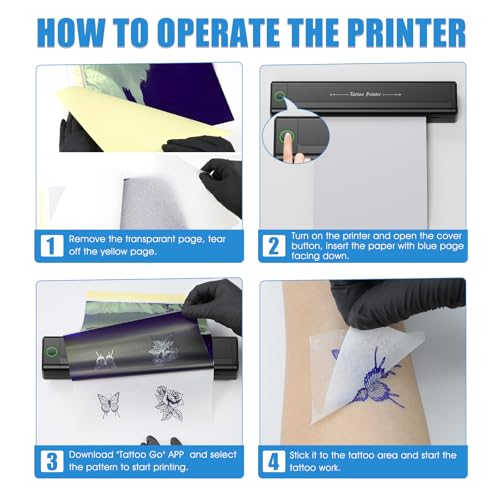 LIUMATE H1 Tattoo Drucker Bluetooth Tattoo Stencil Printer mit 10pcs Transferpapier, Stencil Drucker Tattoo Printer Thermodrucker Kompatibel mit Smartphone PC Tablet