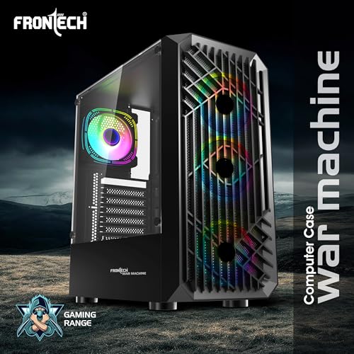 Image of Frontech War Machine Mid-Tower Gaming Computer Cabinet - Tempered Glass, Pre-Installed 4x120 mm ARGB Fans, Washable Dust Filters, Top I /O Panel (USB 3.0, 2xUSB 2.0 & Audio), ATX /mATX (FT-4349)