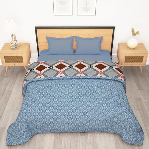 Image of Double Bed Comforter 180 GSM (220x250 CM) | Reversible Comforter Set Double Bed | AC Comforter Double Bed Cotton | All Season Comforter Double Bed Set | Quilt Blanket - Beige & Grey