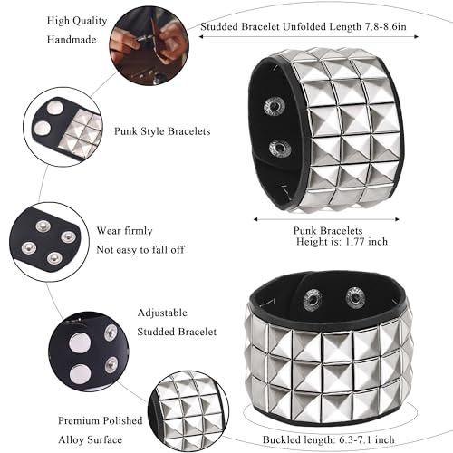 2-8 Pcs Studded Bracelet for Men Women Black Leather Goth Punk Bracelet Emo Bracelet for Halloween Party Punk Accessories4