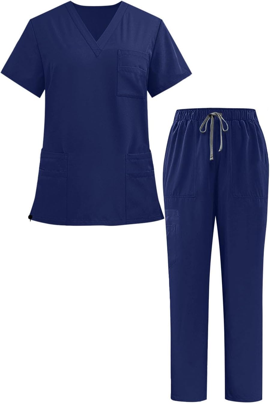 Scrubs Sets for Men Women Stretch V-Neck Scrub Top Cargo Pants Medical Uniform Unisex Workwear with 6 Pockets