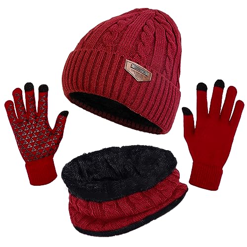 Image of Loritta Winter Hats for Men, 3 PCS Fleece Beanie Scarf Gloves Set