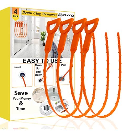 ZAYNYX 4 Pack Drain Clog Remover is Flexible Drain Snake Easy to Use Tool Drain Cleaner Shower Hair Drain Catcher for Bathroom Tub Shower Kitchen Sink Sewer