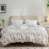 ERZRGA Floral Duvet Cover Queen Size Vintage Style White Queen Size Duvet Covers, 100% Cotton Soft &